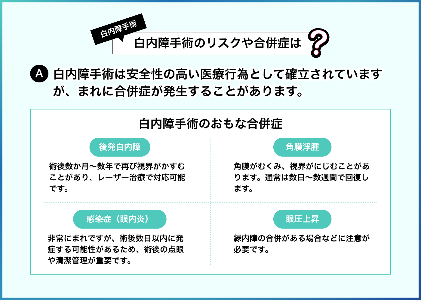 白内障手術のリスクと合併症の可能性